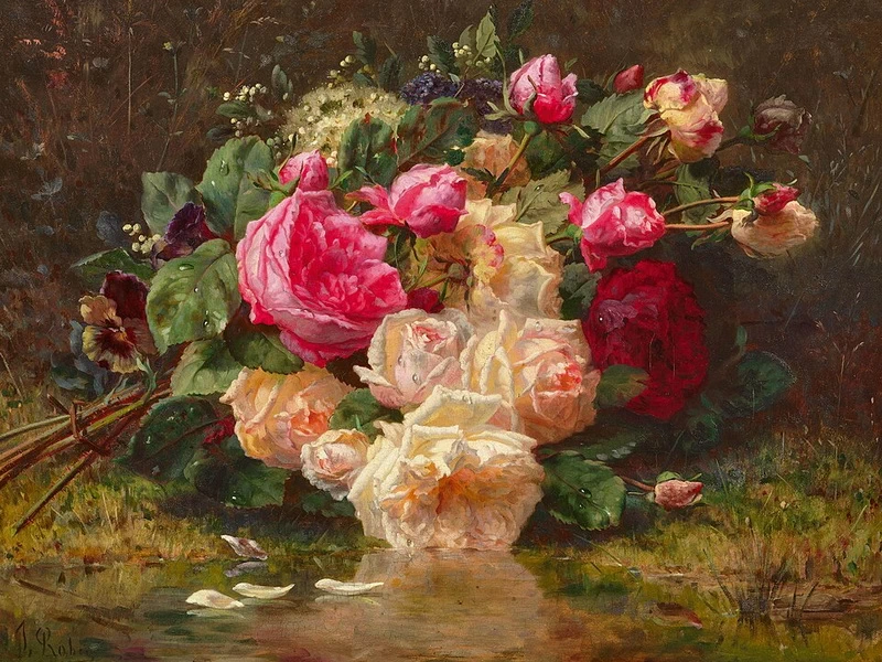 1821-Jean-Baptiste Robie - Mazzo di fiori nel verde